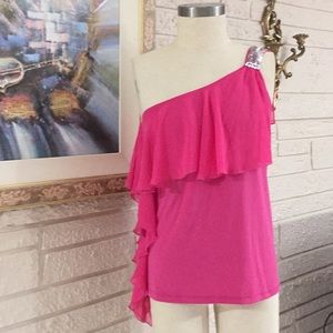 🌹Dots Jeweled One Shoulder Strap Ruffled Top